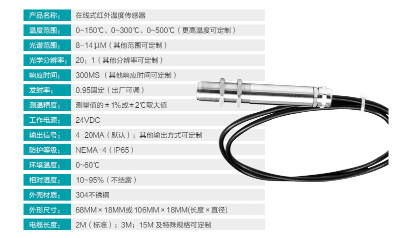 彩名堂MIK-AL工业在线红外测温仪参数