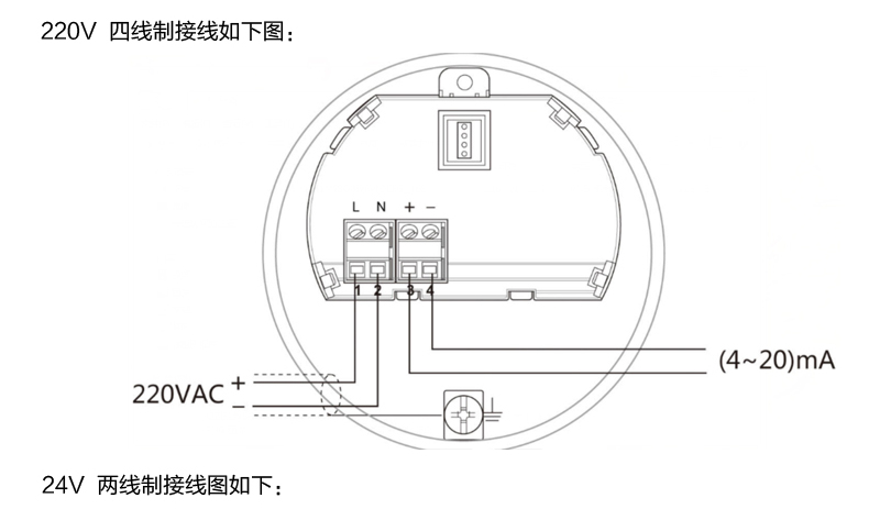 彩名堂MIK-RD901/902高频雷达液位计220V四线制接线图