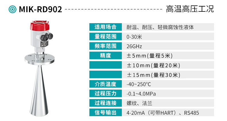 彩名堂MIK-RD902高频雷达液位计产品参数表