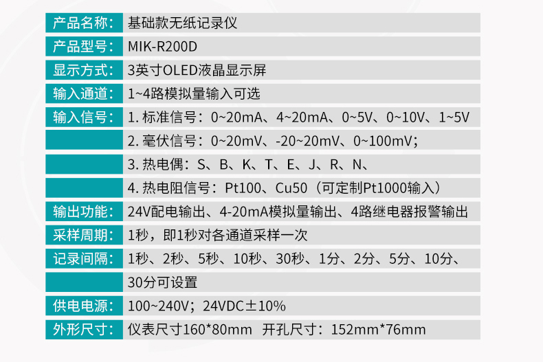 彩名堂MIK-R200D无纸记录仪产品参数